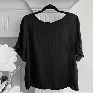 ESLEY BLACK TUNIC TOP BELL SLEEVE  BACK ZIPPER CLOSURE